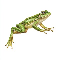 Obraz premium Detailed Green Frog Illustration on White Background