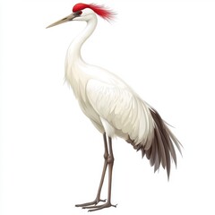 Obraz premium Detailed Illustration of a White Crane with a Red Crest