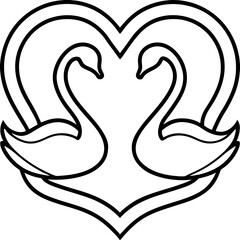 Two Swans Creating a Heart - Simple Line Drawing