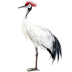 Fototapeta premium Elegant Red Crowned Crane in Profile against White Background