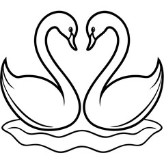 Two Swans Creating a Heart - Simple Line Drawing