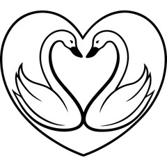 Two Swans Creating a Heart - Simple Line Drawing