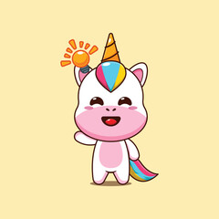 Cute unicorn cartoon vector illustration get an idea
