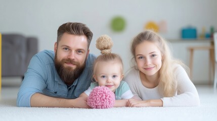 Obraz premium Happy family laying on the floor