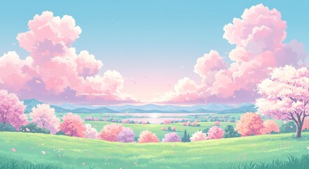 Pastel Dreamscape: Sakura Sunset AI Generated