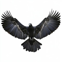 Naklejka premium Majestic Black Eagle Soaring in Flight Against White Background