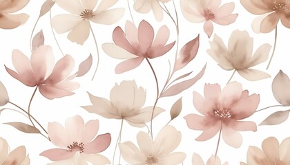 Fototapeta premium Floral Watercolor Pattern with Soft Pink and Beige Flowers