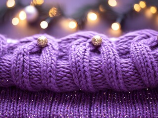 Purple Knit Sweater Texture with Golden Beads