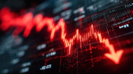 A red downward-trending stock chart indicates a decline in financial markets or stock prices.
