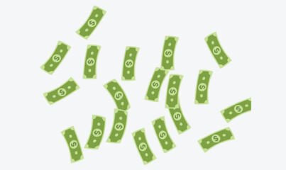 illustration of money bank notes falling from the top, symbolizing wealth, abundance, financial gain, and success