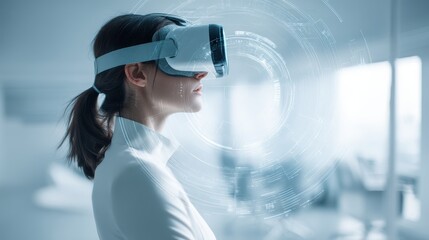 Businesswoman Using Virtual Reality Headset for Innovation