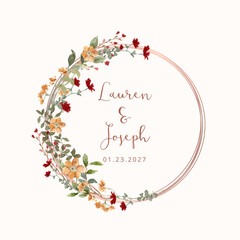 red yellow wildflower watercolor wreath