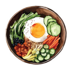 watercolor illustration of Bibimbap clipart isolated