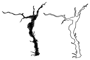 Gorky Reservoir (Russia, Russian Federation, Volga River) map vector illustration, scribble sketch Gorky Hydroelectric Station or Gorky Sea map