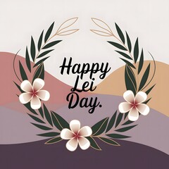 A beautiful, illustrated floral wreath design celebrates Happy Lei Day.