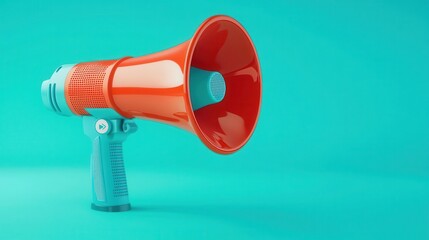 Bright Red Megaphone on Vibrant Teal Background for Communication, Announcements, and Promotion