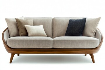 Modern sofa with clean lines and simple design, isolated on a white background with soft light and shadow