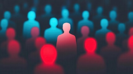 Metaphorical Feeling Disease Concept, Unique silhouette in a crowd, representing individuality and standing out in complex social dynamics.
