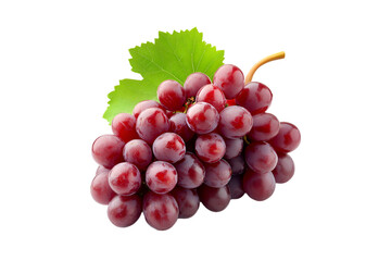 Fototapeta premium Red Grape Bunch with Green Leaf Isolated Black Background