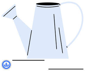 Metal watering can with curved handle and narrow spout suggesting care, growth, and nurturing plants. Ideal for gardening, sustainability, eco-living, growth, care, nature flat simple metaphor