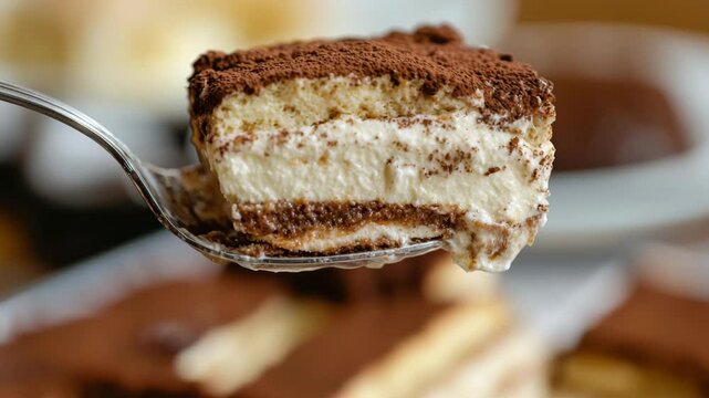 Creamy tiramisu dessert cake with layers of coffee soaked sponge, mascarpone cheese, and cocoa powder, sweet Italian treat with rich, indulgent, and inviting texture, layered and delicious