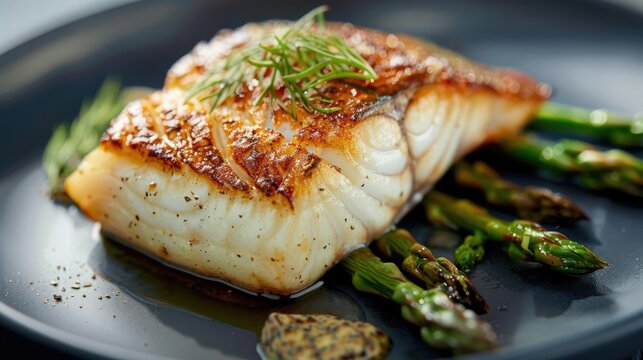 seared cod with asparagus and herbs