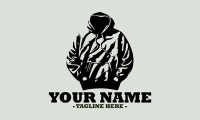 illustration black pullover hoodie logo art, A black hooded sweatshirt with a background vector
