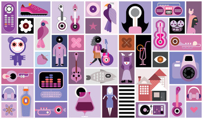 Large set of different vector design elements, icons and object images. 