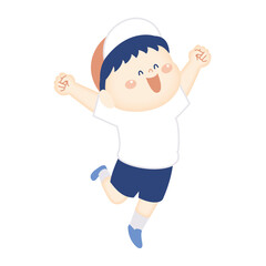 ガッツポーズの体操服の男の子のイラスト2