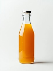 Amber Liquid in Clear Glass Bottle on White Background