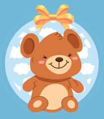 illustration of a baby bear toy, perfect for a Baby Born poster, symbolizing cuteness, warmth, and the joy of welcoming a newborn in a soft, minimalist style