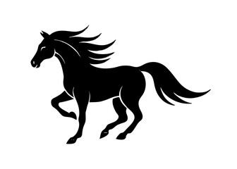 Silhouette of a Galloping Horse with Flowing Mane and Tail