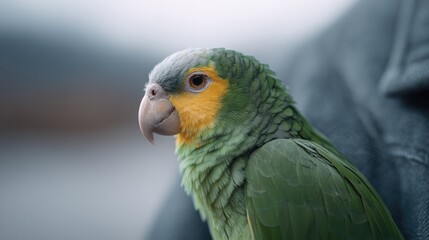 close-up of parrot resting on pirate shoulder minimalist composition clean image ample negative space