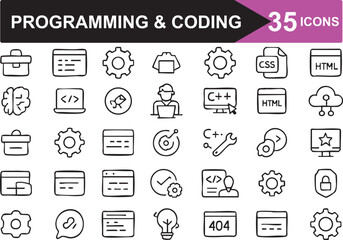 Programming and Coding Line Icons Set for Developers and Designers