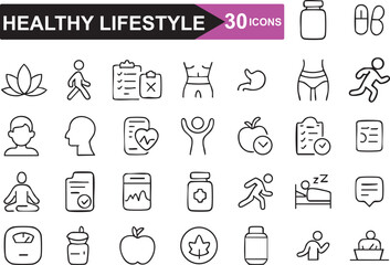 Healthy Lifestyle Icon Set Perfect for Promoting Wellness and Fitness