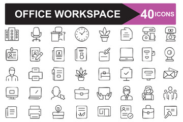 Modern Office Workspace Icon Set for Business and Productivity