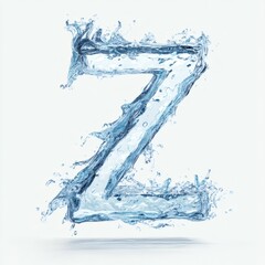 Letter Z Created From Flowing Water Forming Liquid Splash on a White Background