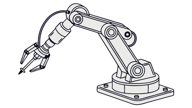 Advanced robotic arm vector illustration showing mechanical precision and engineering concept in a modern isometric industrial design