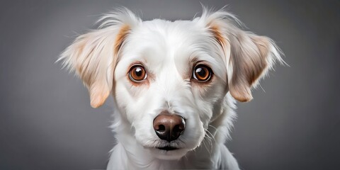 Adorable White Faced Dog Brown Eyes, Studio Pet Photography, Cute Puppy Portrait, Dog Photoshoot, Canine Image