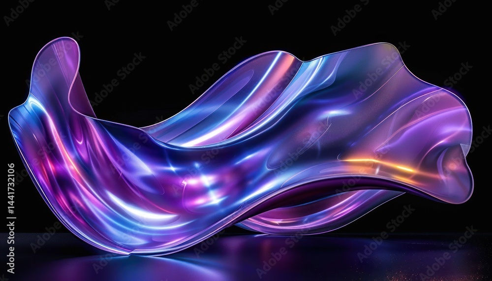 Aufkleber smooth flowing translucent abstract form with iridescent purple, blue, and pink hues floating on a r