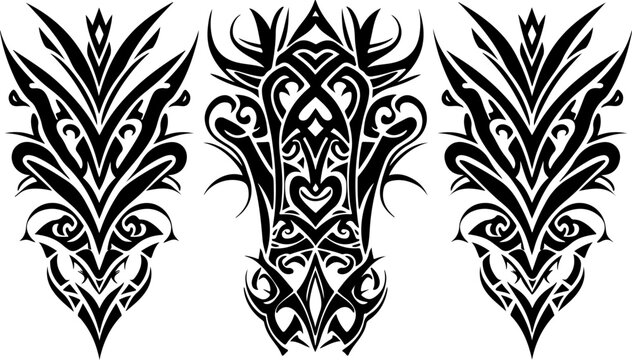 Tribal Maori Tattoo Ornament Black Vector Abstract Pattern Set