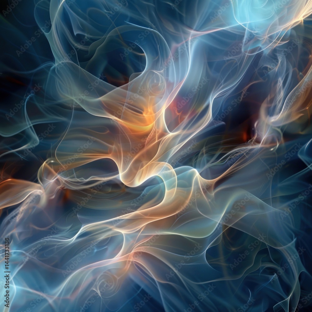 Leinwandbilder abstract swirling smoke patterns in blue and orange hues creating a dynamic and ethereal flowing mot
