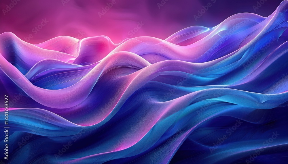 Leinwandbilder flowing smooth colorful fabric waves in shades of blue and pink with soft glowing light creating a d
