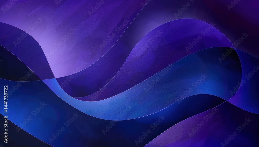 Aufkleber Smooth flowing abstract waves blending deep purples and blues with translucent overlapping curves creating a serene and calming visual effect