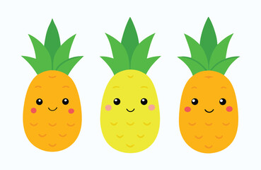 Adorable kawaii pineapple clipart bundle featuring cute cartoon fruit illustrations