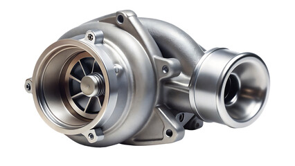 Naklejka premium Powerful turbocharger engine part isolated on a white background png ai