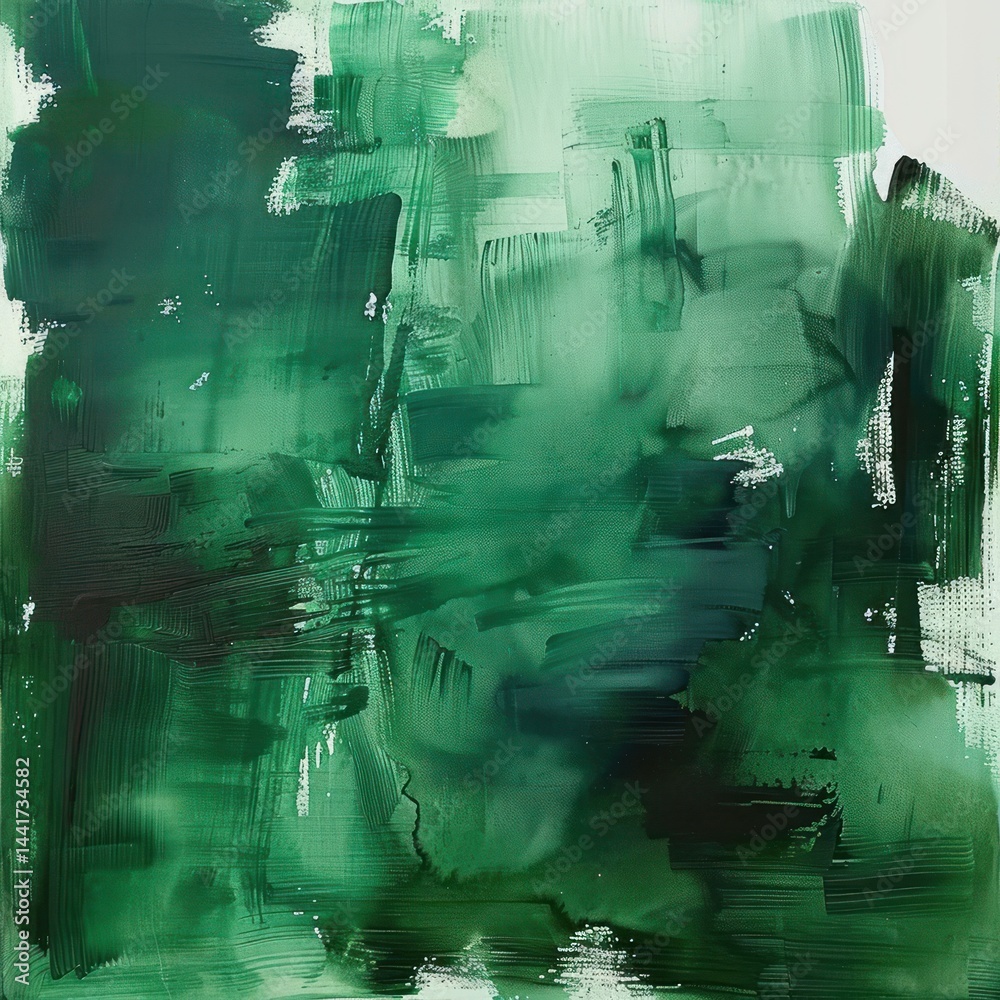 Aufkleber abstract painting with layered green brushstrokes creating depth and texture with varying shades and