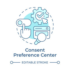 Consent preference center soft blue concept icon. Review, modify and withdraw permission for data processing. Round shape line illustration. Abstract idea. Graphic design. Easy to use in article