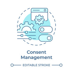 Consent management soft blue concept icon. Applying user permission preferences across all data. Privacy. Round shape line illustration. Abstract idea. Graphic design. Easy to use in article