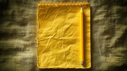 Vintage yellow notepad resting on textured fabric.